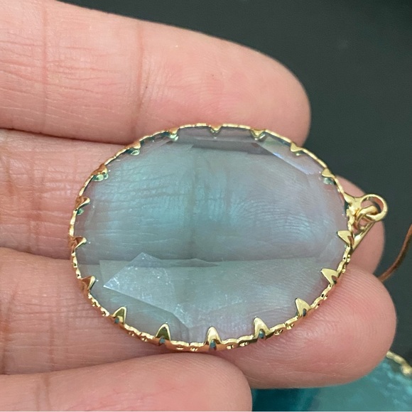 Unsigned Blue Topaz Faceted Glass Round Bezel Drop Earrings 11.8g - Picture 15 of 15